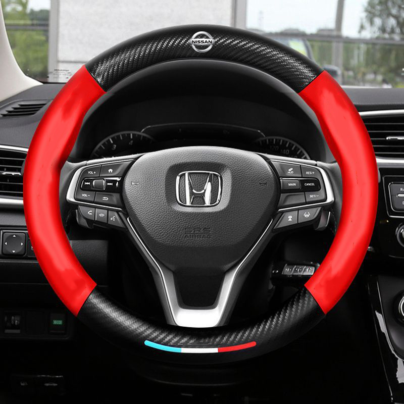 Anti-Rutsch 3D-geprägter Carbon-Leder-Lenkradbezug Universelle Passform