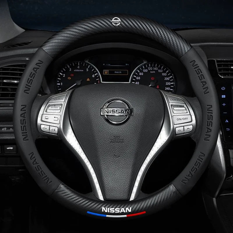 Anti-Rutsch 3D-geprägter Carbon-Leder-Lenkradbezug Universelle Passform