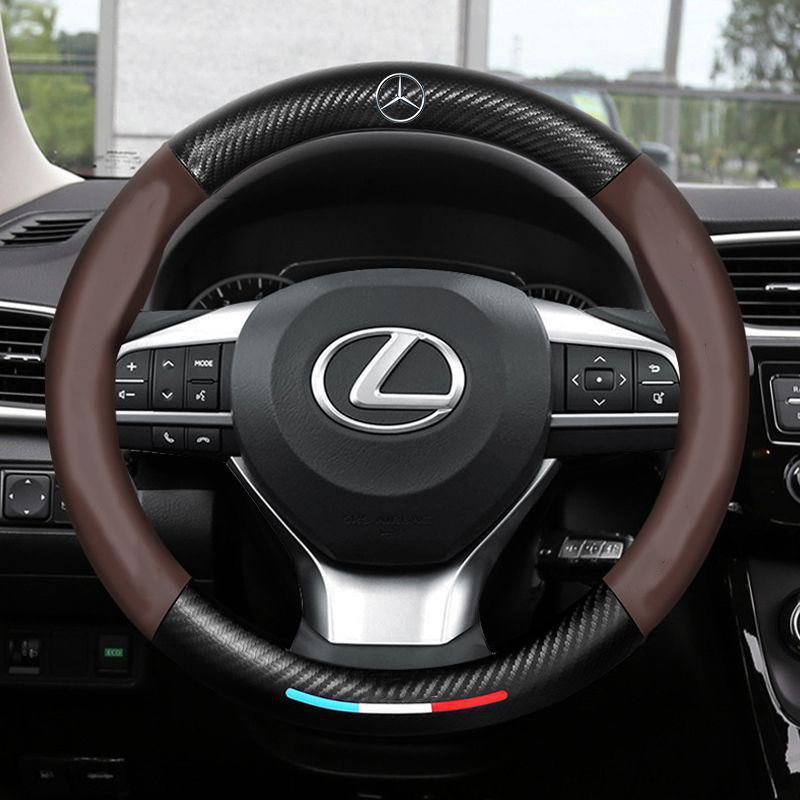 Anti-Rutsch 3D-geprägter Carbon-Leder-Lenkradbezug Universelle Passform