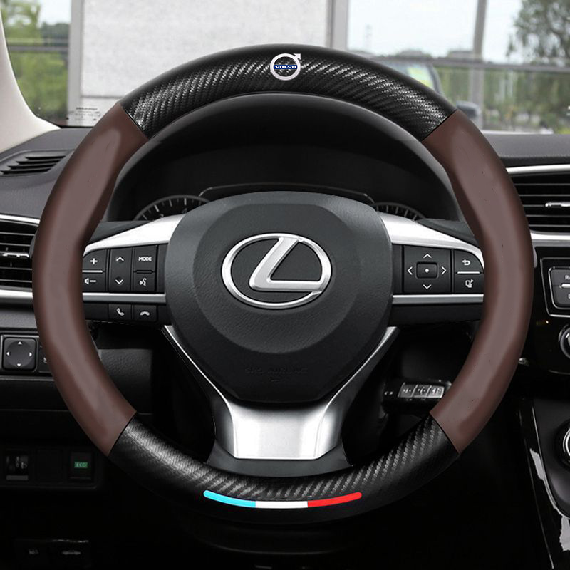 Anti-Rutsch 3D-geprägter Carbon-Leder-Lenkradbezug Universelle Passform