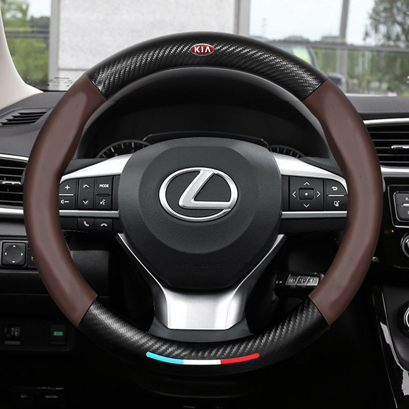 Anti-Rutsch 3D-geprägter Carbon-Leder-Lenkradbezug Universelle Passform