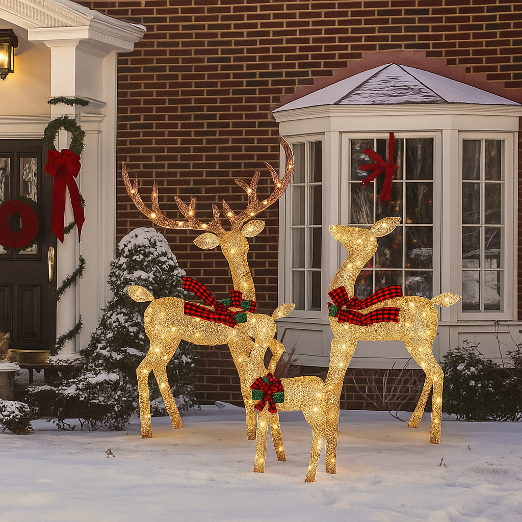 Christmas Reindeer Family Decoration Illuminated Outdoor Rattan Design