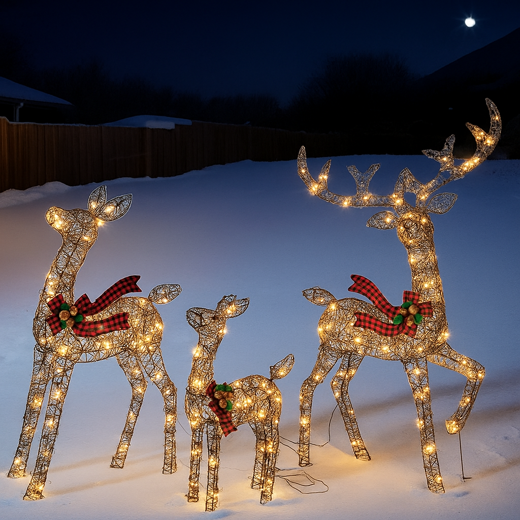 Christmas Reindeer Family Decoration Illuminated Outdoor Rattan Design