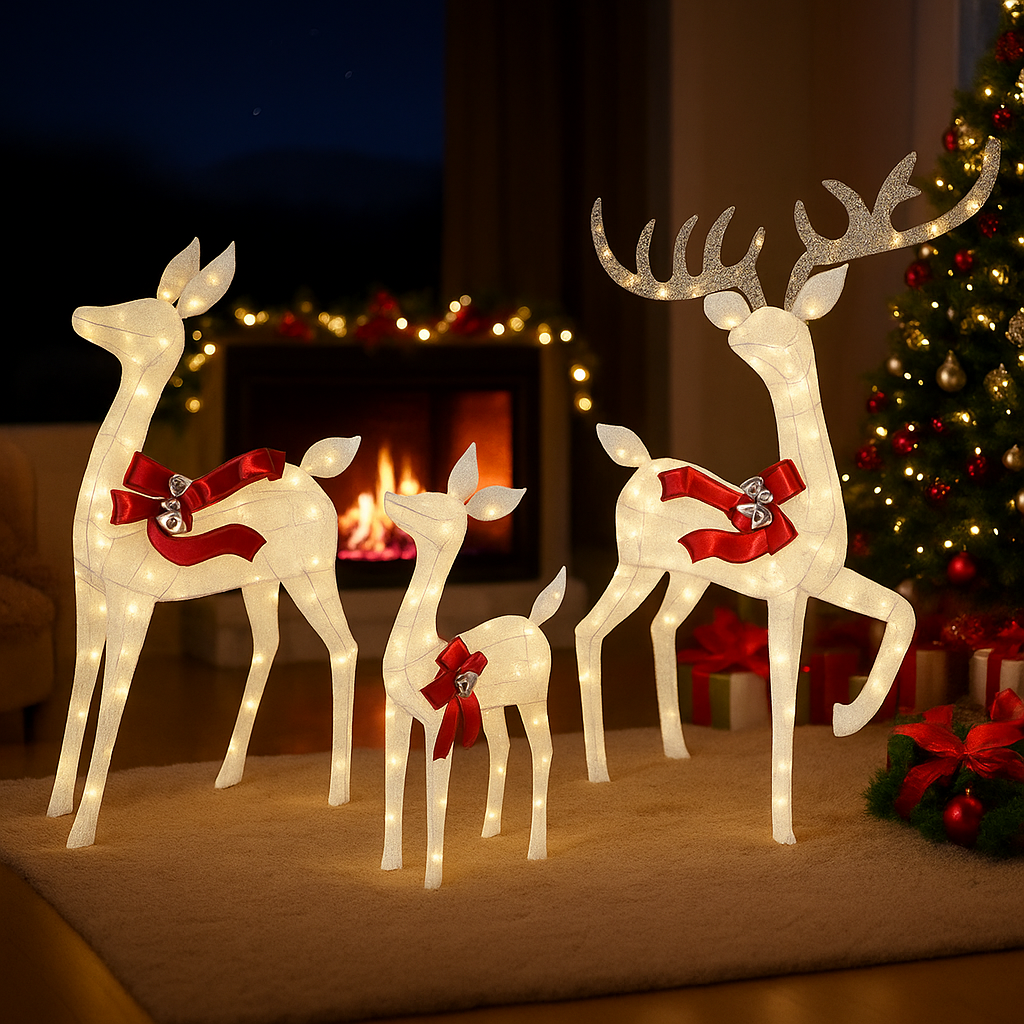 Christmas Reindeer Family Decoration Illuminated Outdoor Rattan Design