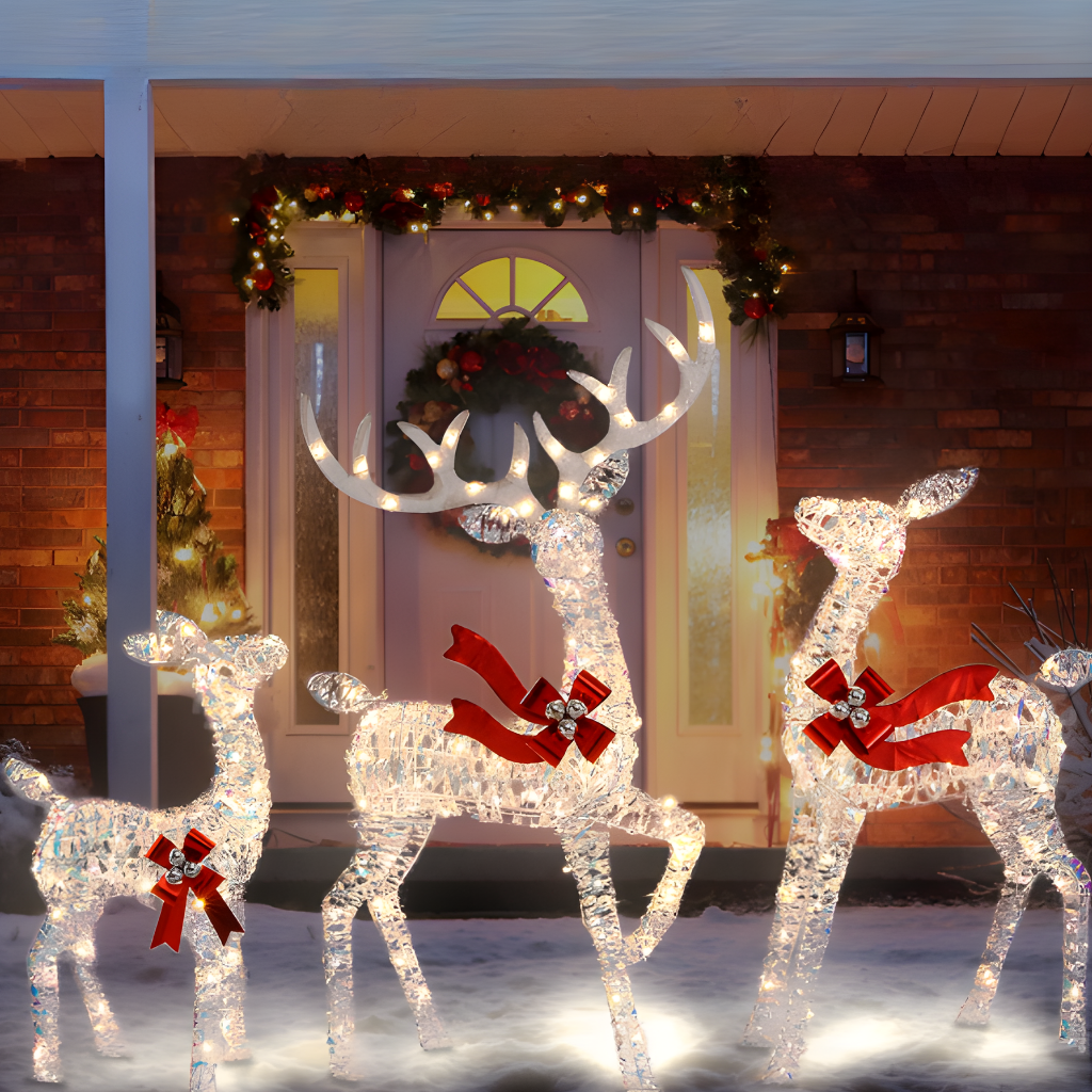 Christmas Reindeer Family Decoration Illuminated Outdoor Rattan Design