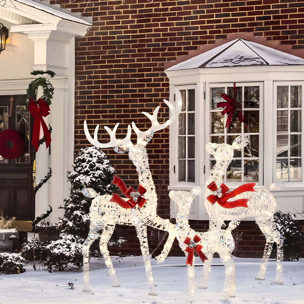 Christmas Reindeer Family Decoration Illuminated Outdoor Rattan Design