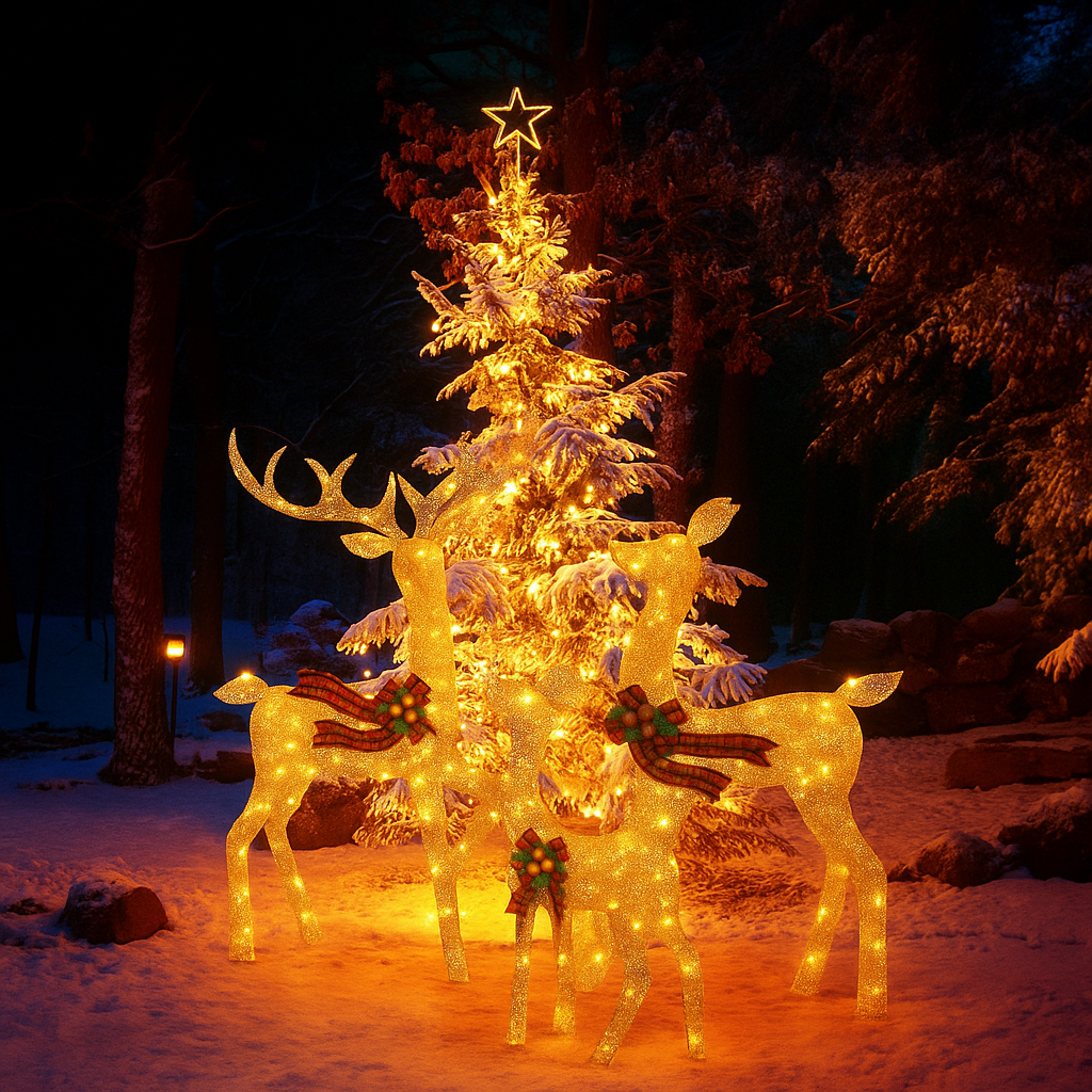 Christmas Reindeer Family Decoration Illuminated Outdoor Rattan Design
