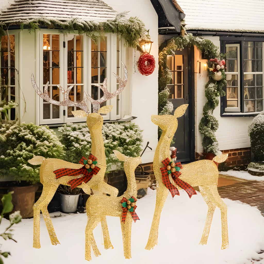 Christmas Reindeer Family Decoration Illuminated Outdoor Rattan Design