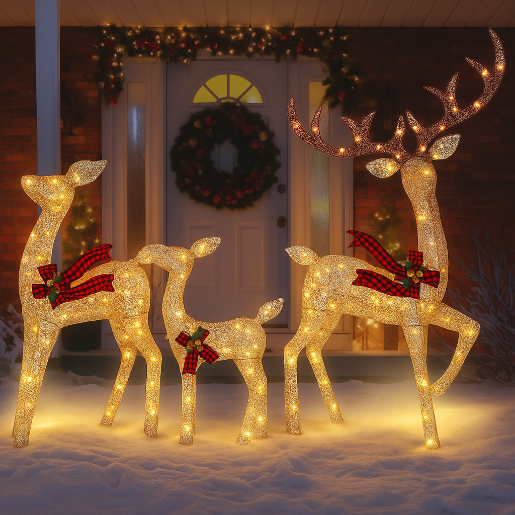 Christmas Reindeer Family Decoration Illuminated Outdoor Rattan Design