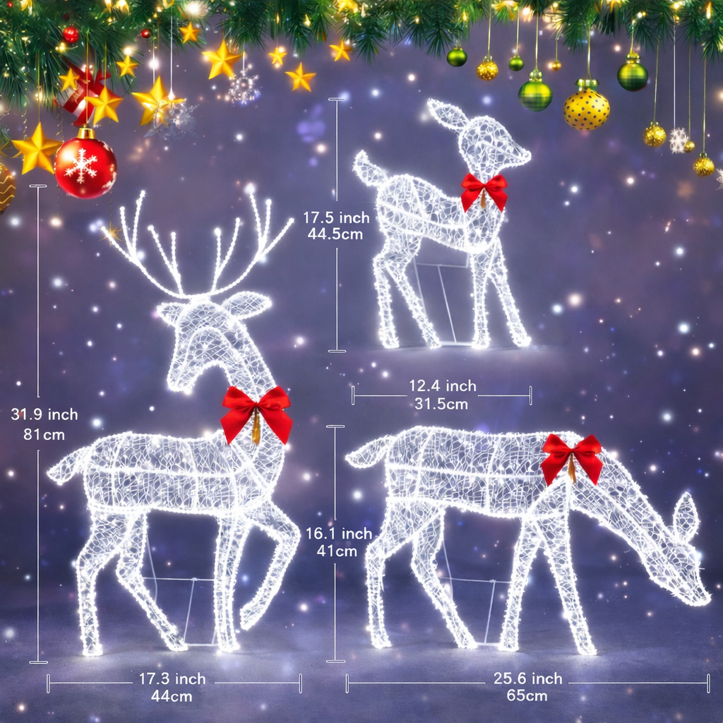 Christmas Reindeer Family Decoration Illuminated Outdoor Rattan Design