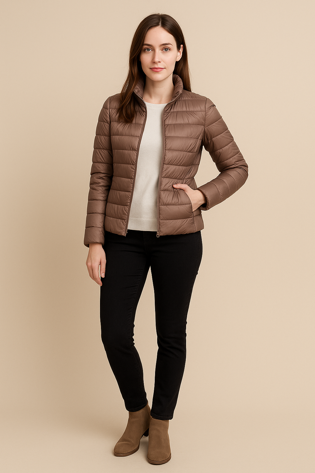 Damen Slim Fit Steppdaunenjacke – Leichte Wärme mit hüftlangem Design