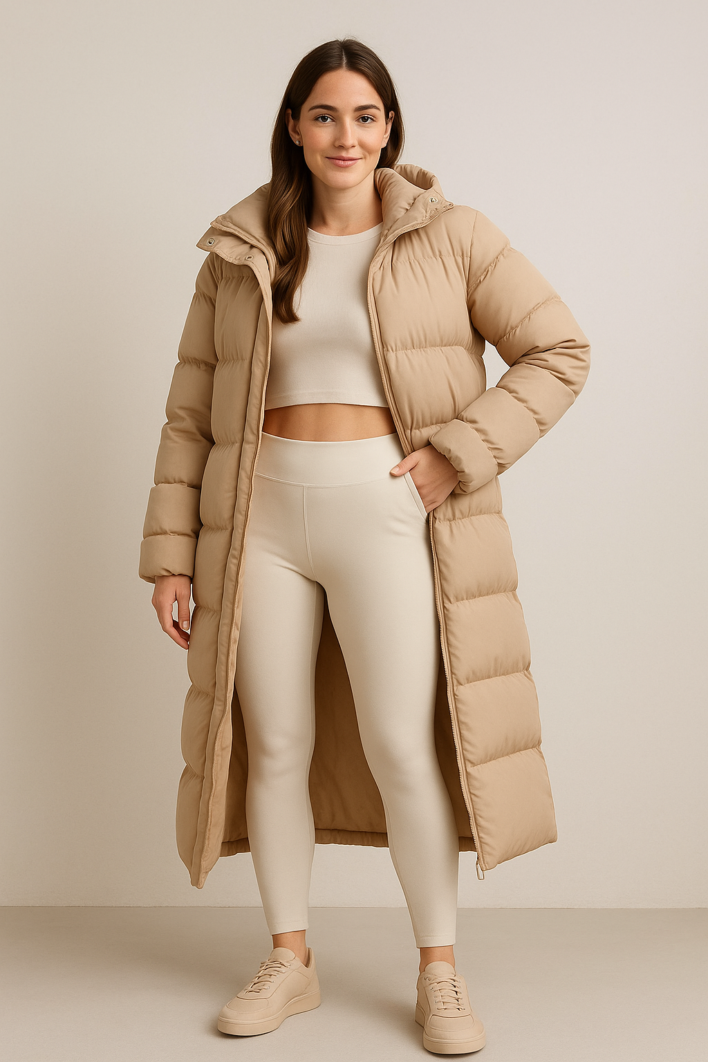 Damen Oversized Stepp-Pufferjacke mit hohem Kragen und durchgehendem Reißverschluss