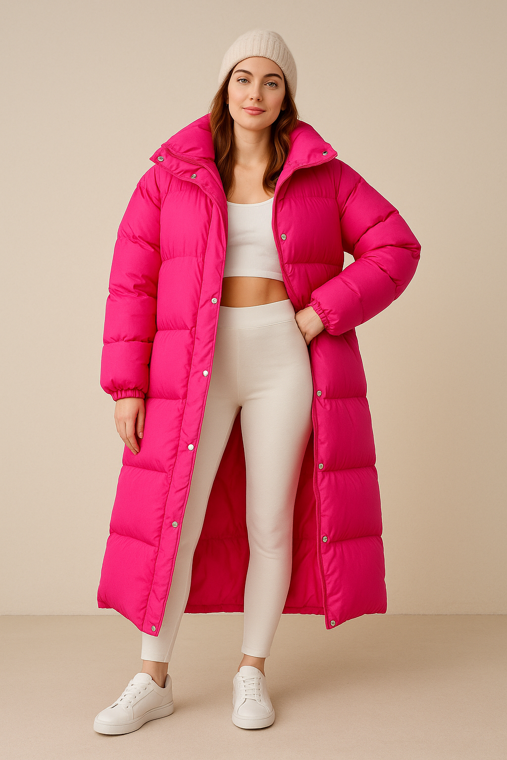 Damen Oversized Stepp-Pufferjacke mit hohem Kragen und durchgehendem Reißverschluss