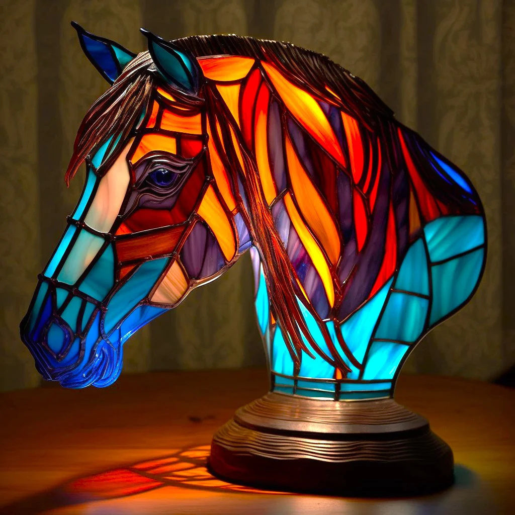 Tiffany Tischlampe aus Buntglas | Handgefertigtes Tiermotiv | Farbwechsel-LED | Glas & Metall