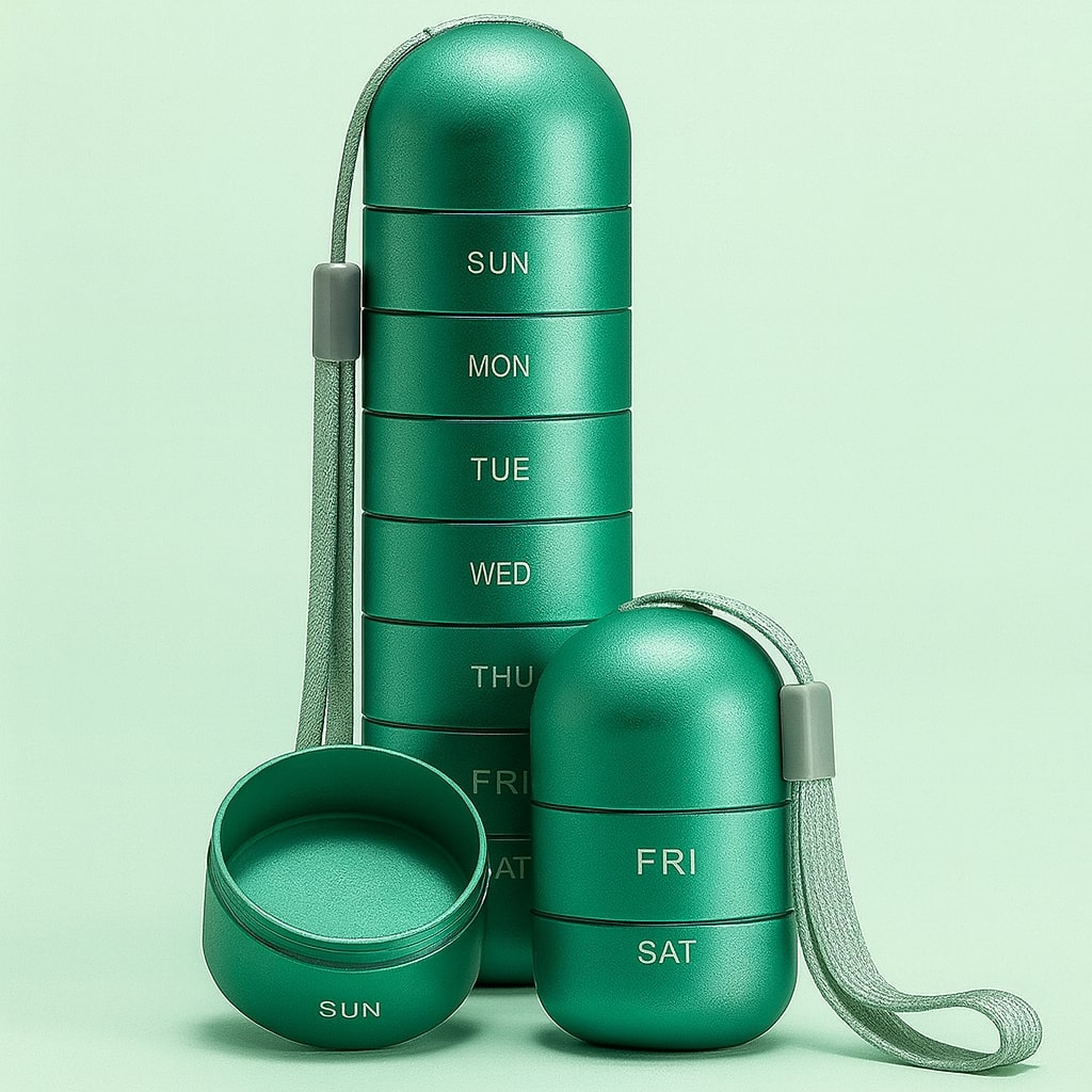 Aluminium Aufbewahrungsbox mit 7 Fächern | Reisebox für Tabletten & Vitamine | AluBox