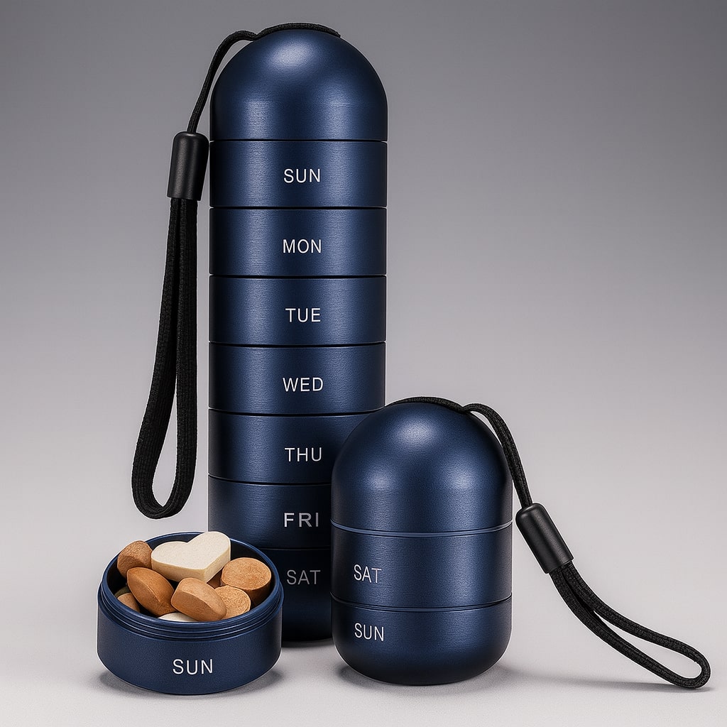 Aluminium Aufbewahrungsbox mit 7 Fächern | Reisebox für Tabletten & Vitamine | AluBox