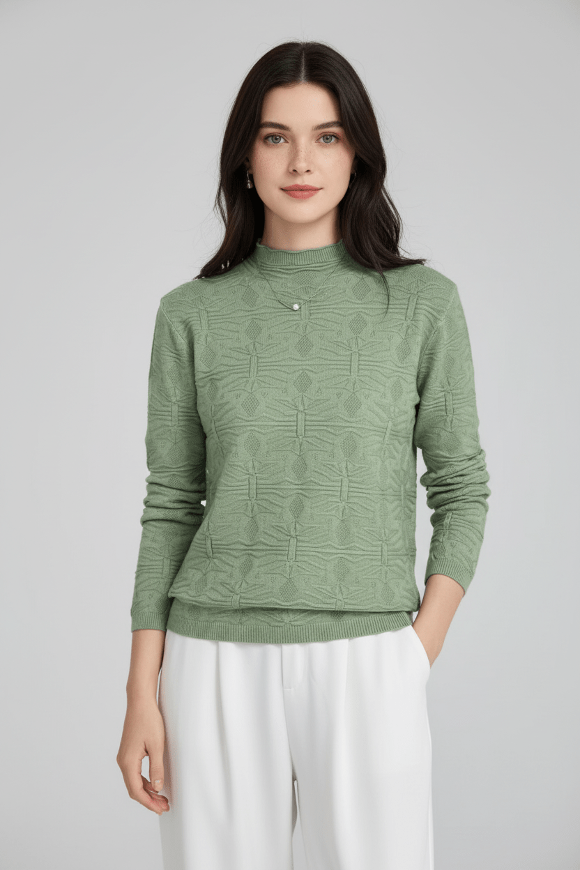 Damen Strukturstrickpullover mit Stehkragen und Slim Fit