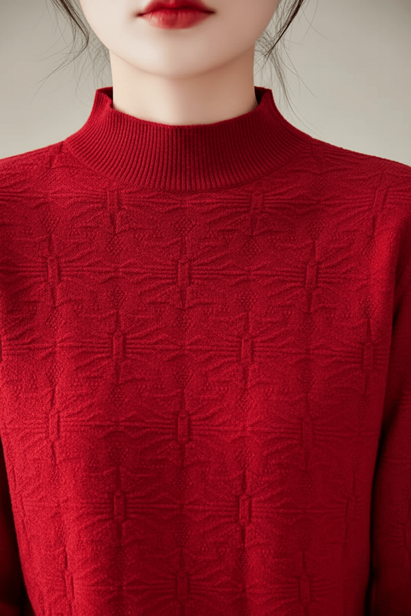 Damen Strukturstrickpullover mit Stehkragen und Slim Fit