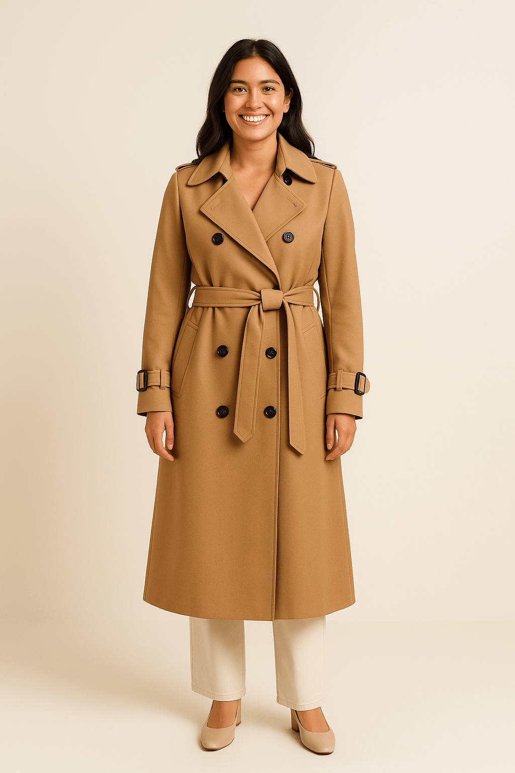 Damen Doppelreiher-Trenchcoat mit Taillengürtel