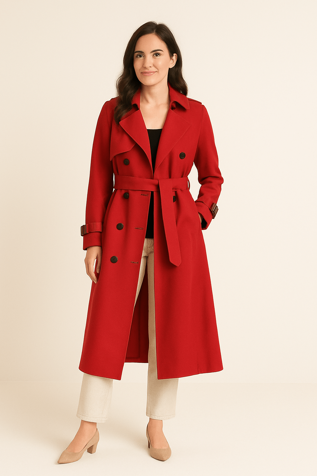 Damen Doppelreiher-Trenchcoat mit Taillengürtel