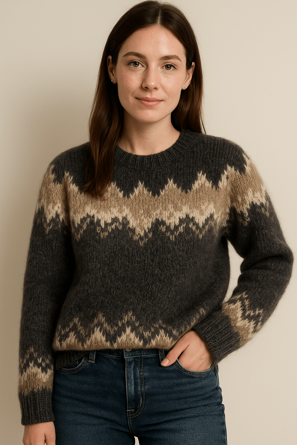 Eleganter Rundhals-Pullover für Damen – Weiches Strickmaterial