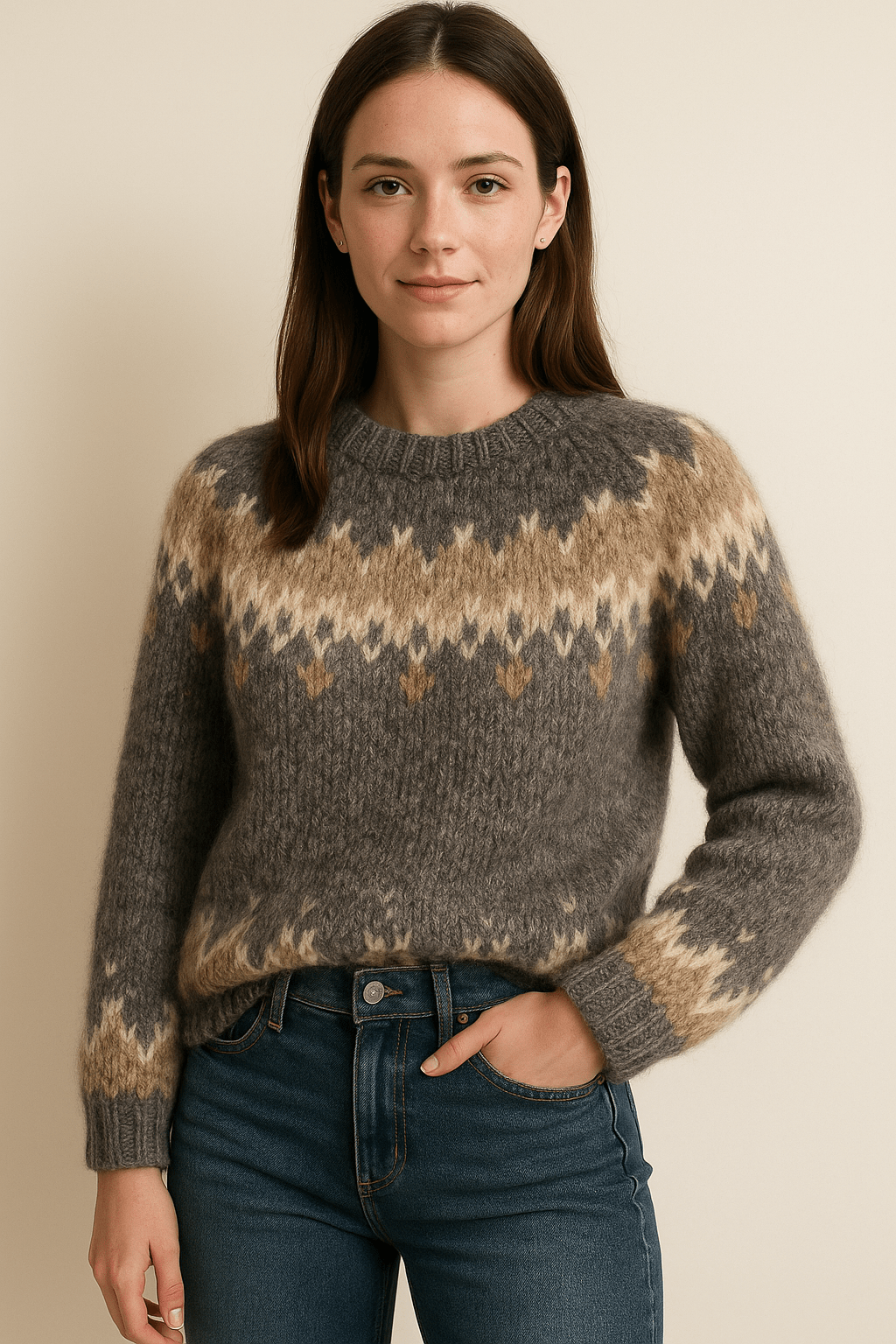 Eleganter Rundhals-Pullover für Damen – Weiches Strickmaterial