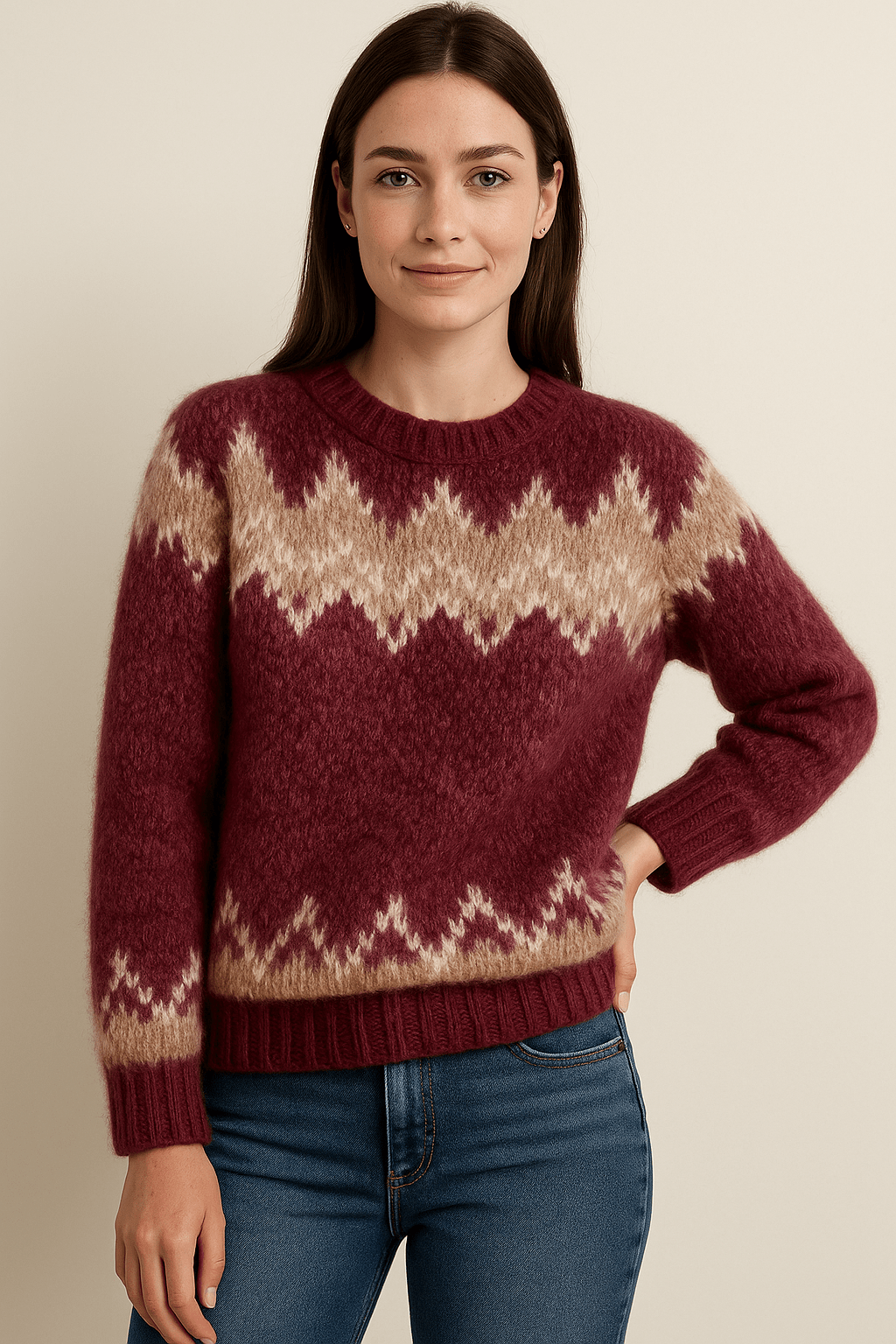Eleganter Rundhals-Pullover für Damen – Weiches Strickmaterial