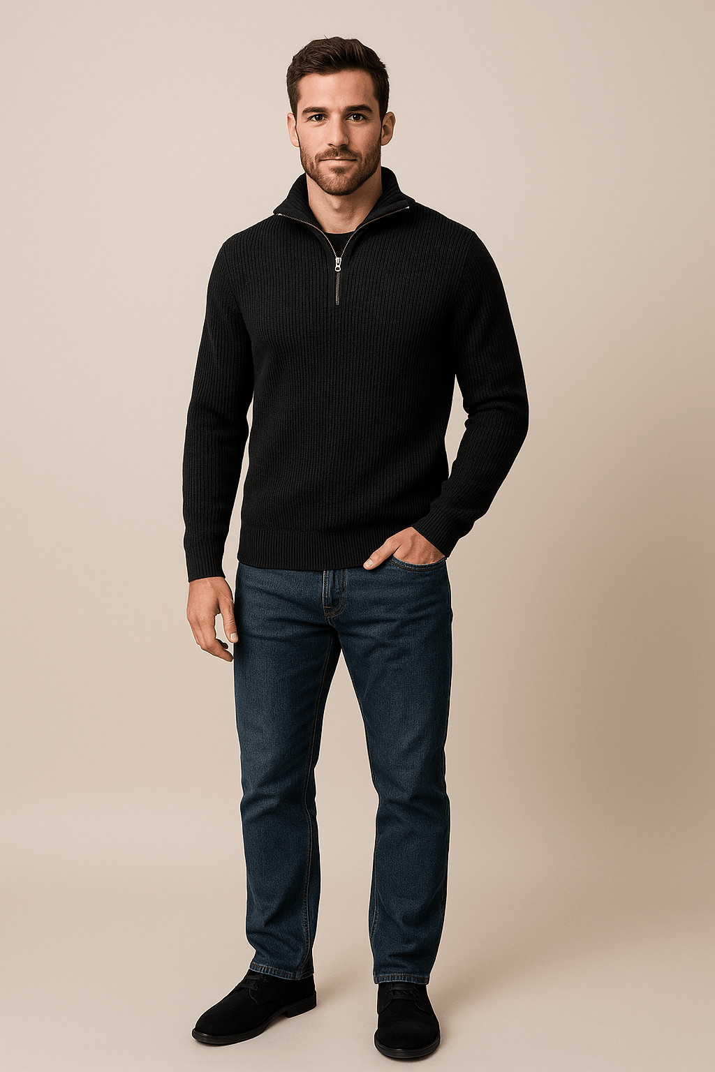 Herren Texturiertes Halbzip-Jumper mit Hohem Kragen