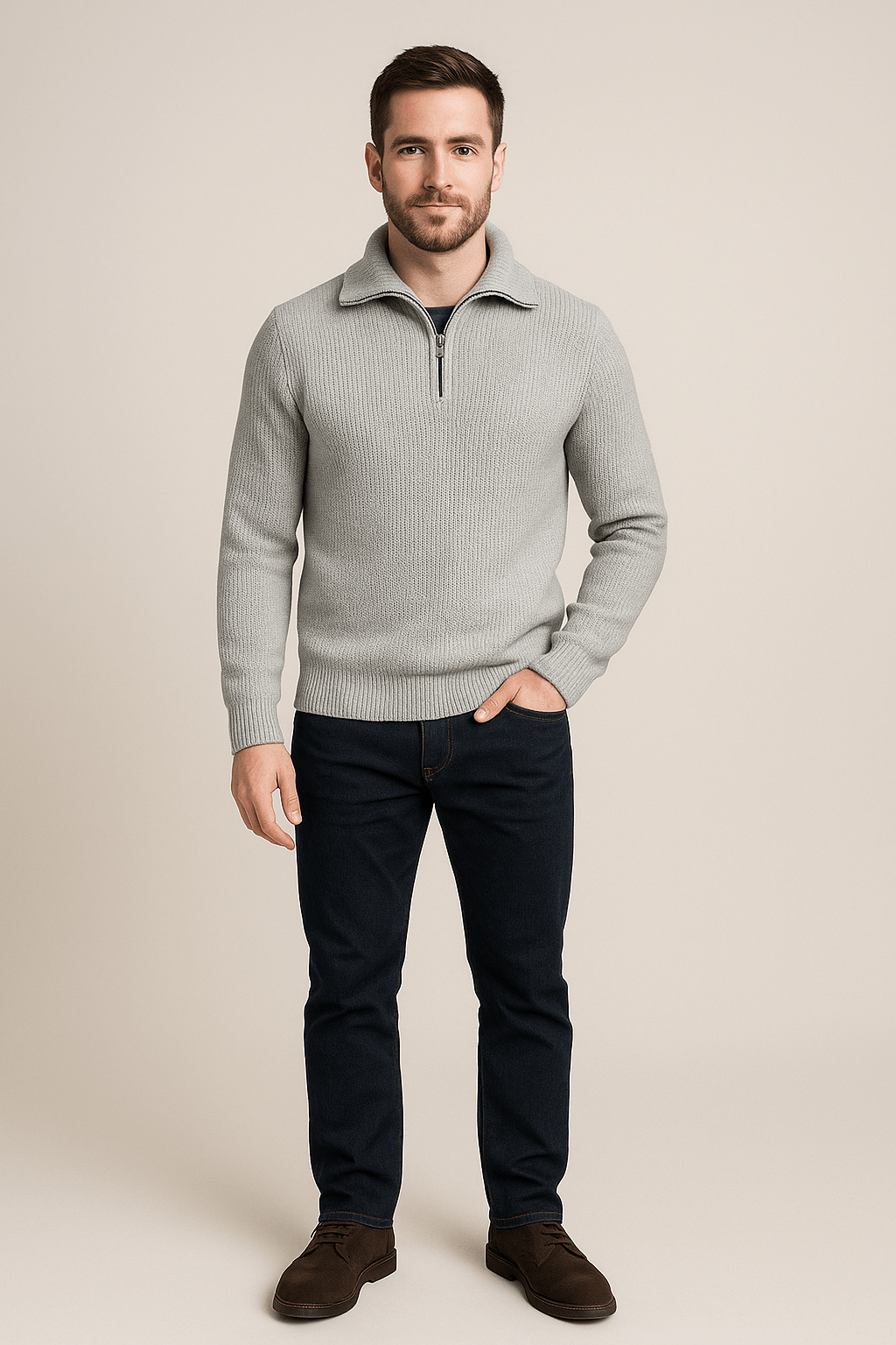 Herren Texturiertes Halbzip-Jumper mit Hohem Kragen