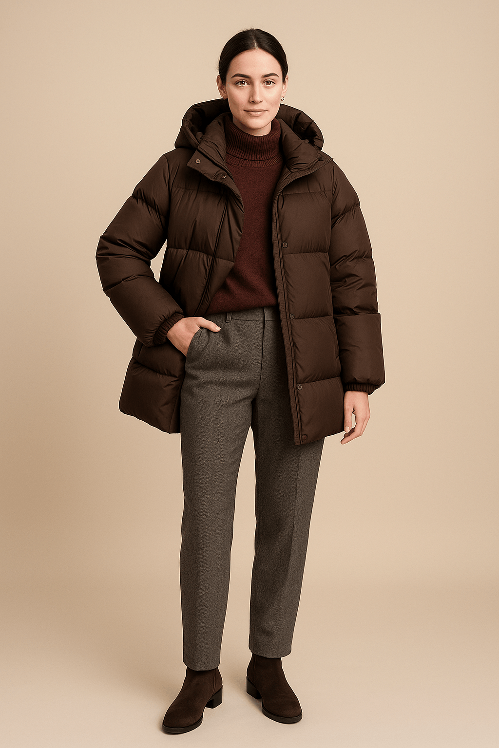 Damen Übergroße Stepp-Pufferjacke mit Wasserabweisender Kapuze