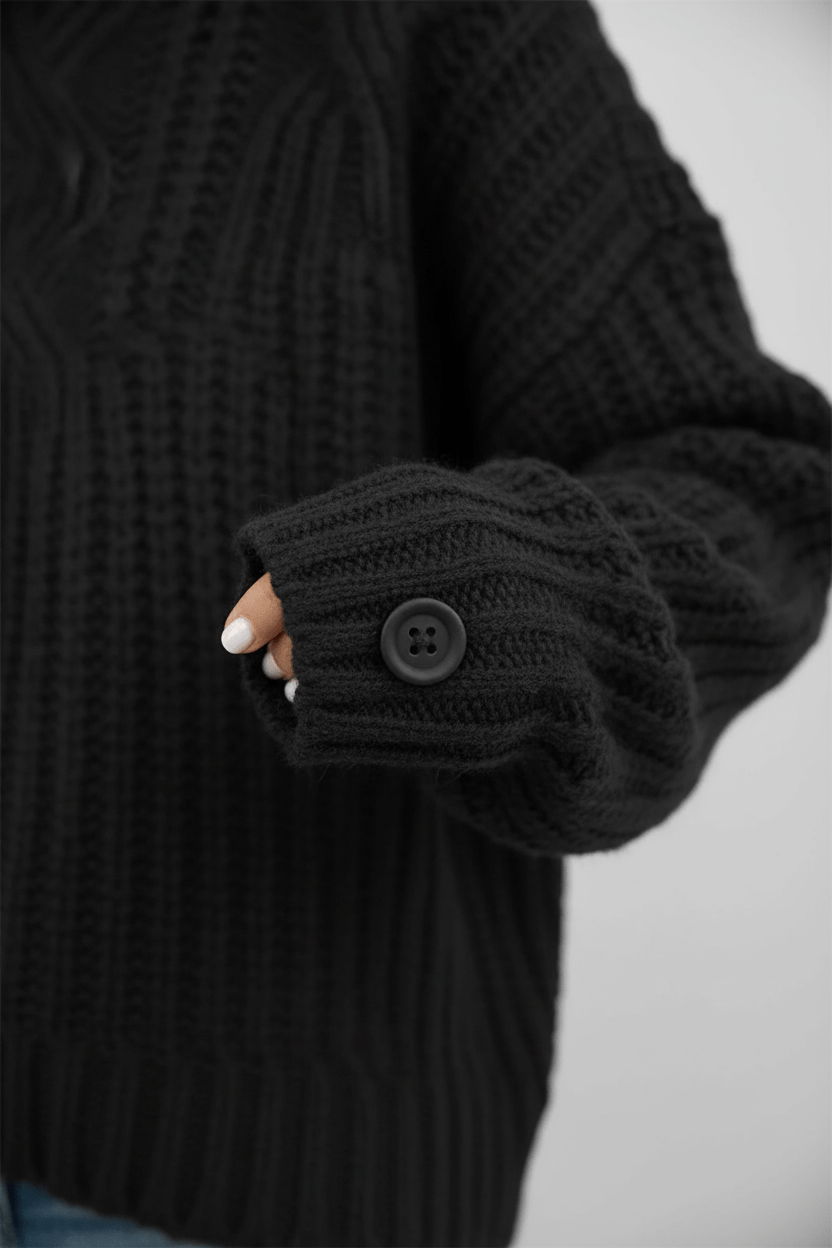 Damen-Kabelstrick-Pullover mit hohem Kragen