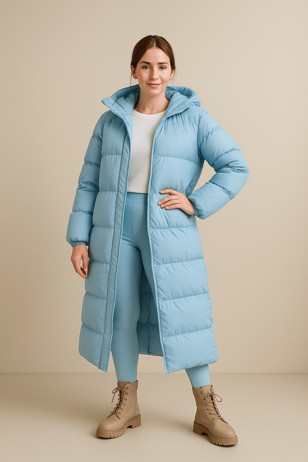 Damen Stepp Oversized Daunenjacke mit Kapuze