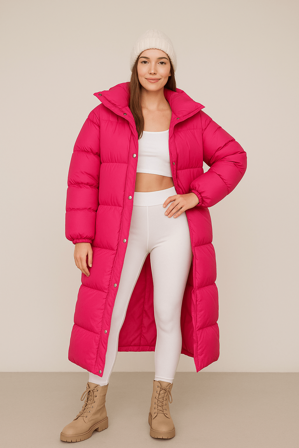 Damen Stepp Oversized Daunenjacke mit Kapuze