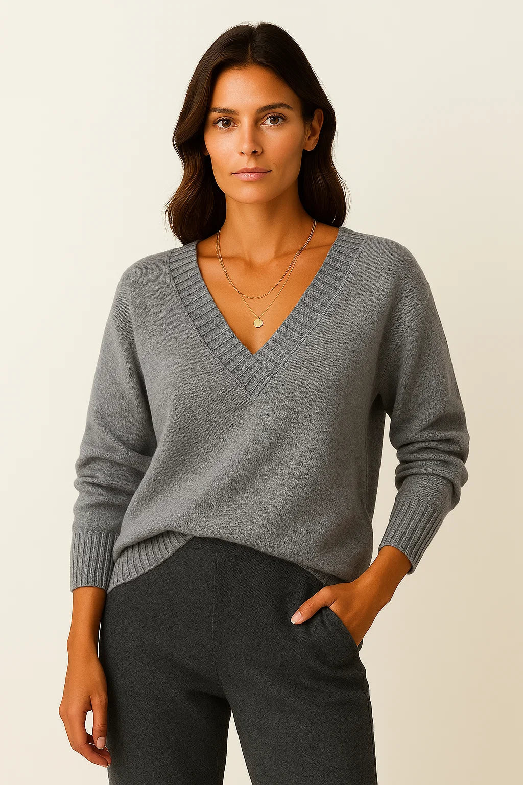Damen V-Ausschnitt Pullover – Eleganter Pullover für Herbst und Winter