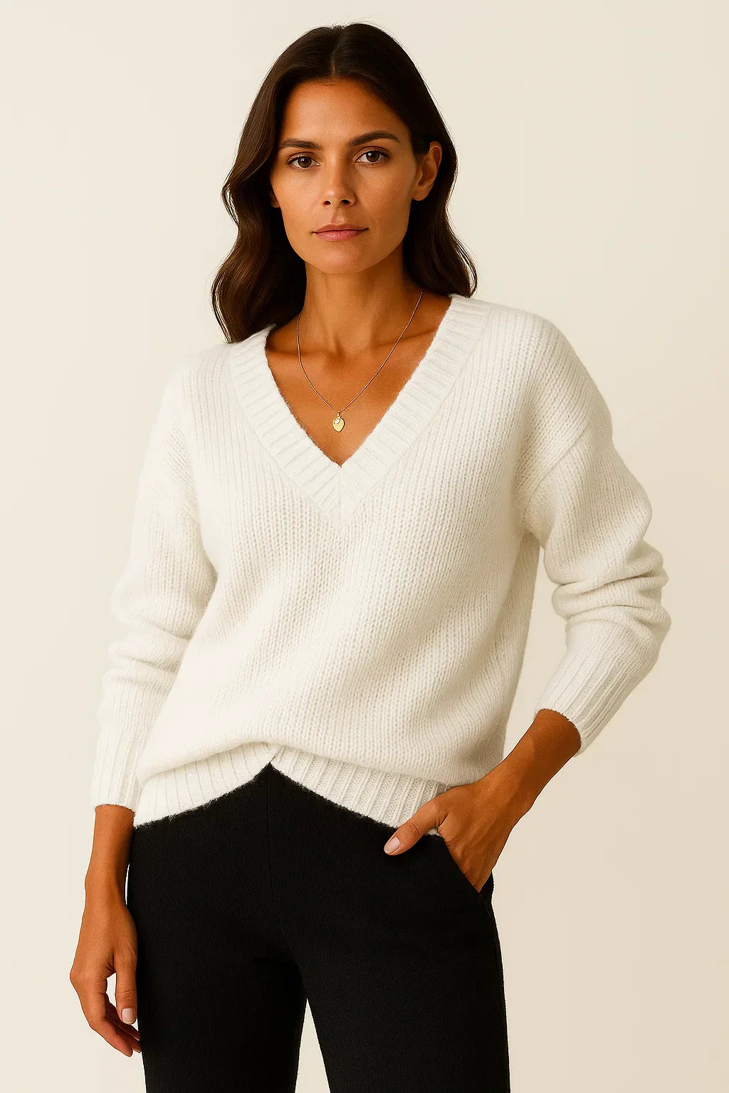 Damen V-Ausschnitt Pullover – Eleganter Pullover für Herbst und Winter
