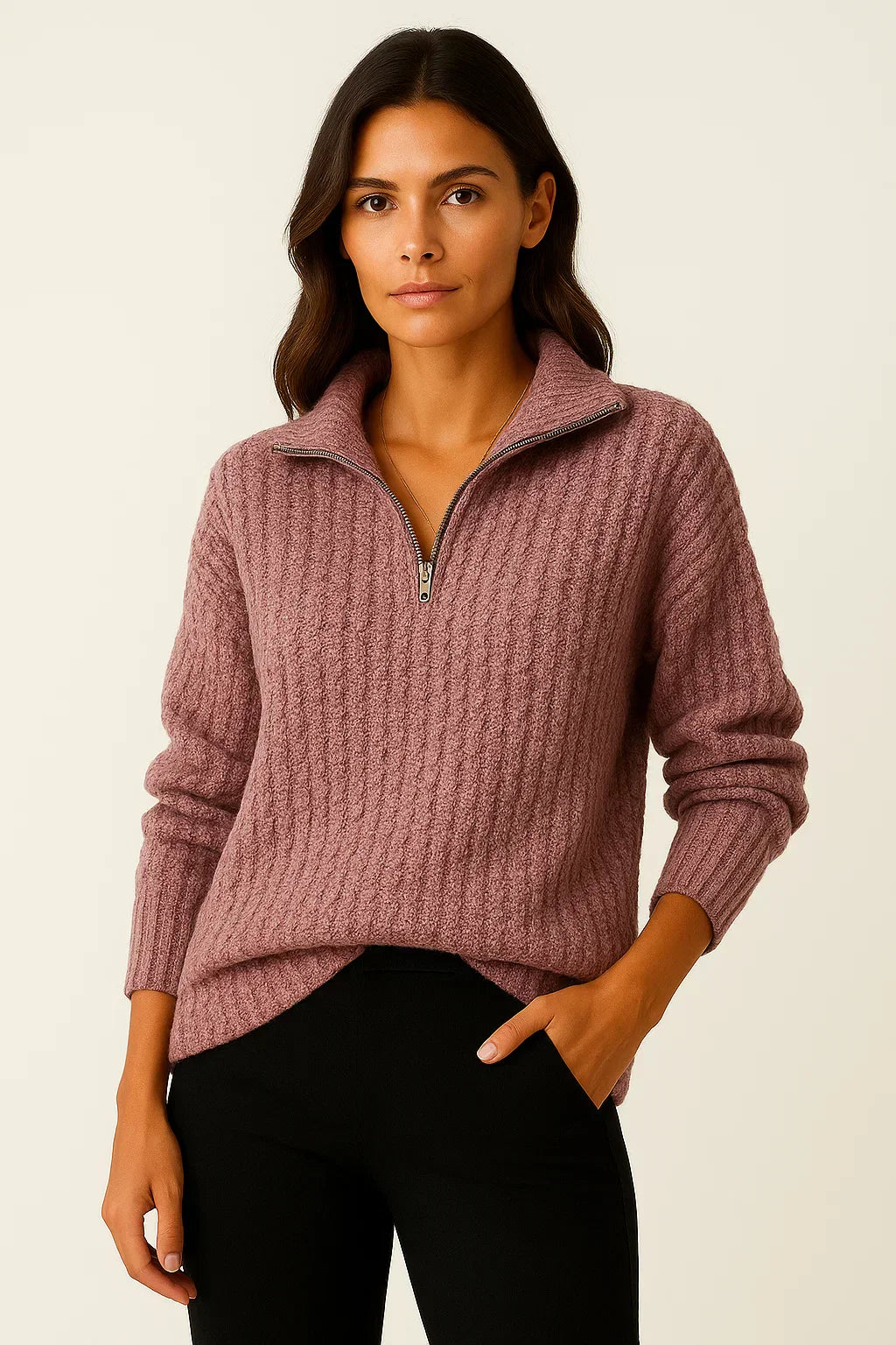 Damen Halbzip Pullover – Lässiger Pullover mit langen Ärmeln