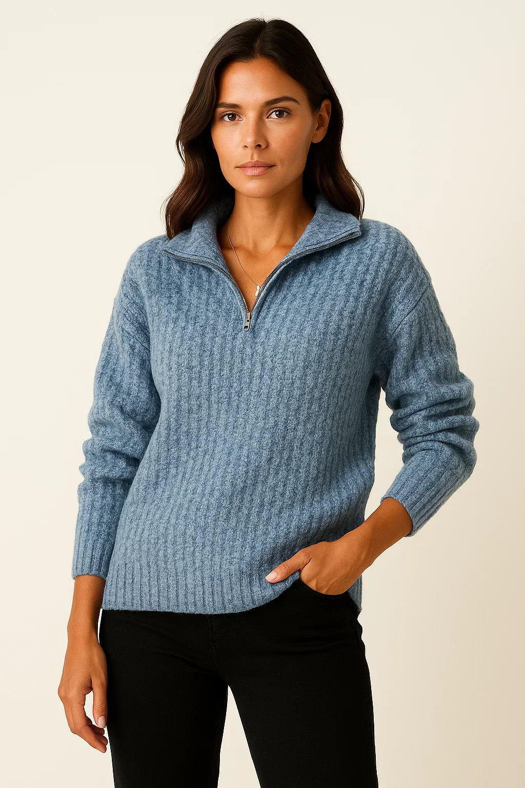 Damen Halbzip Pullover – Lässiger Pullover mit langen Ärmeln