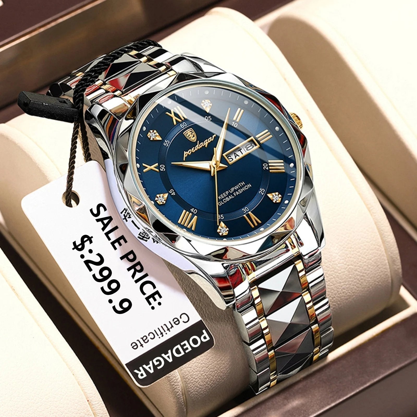 Wasserdichte Luxus - Herrenarmbanduhr der Top - Marke mit Leuchtfunktion