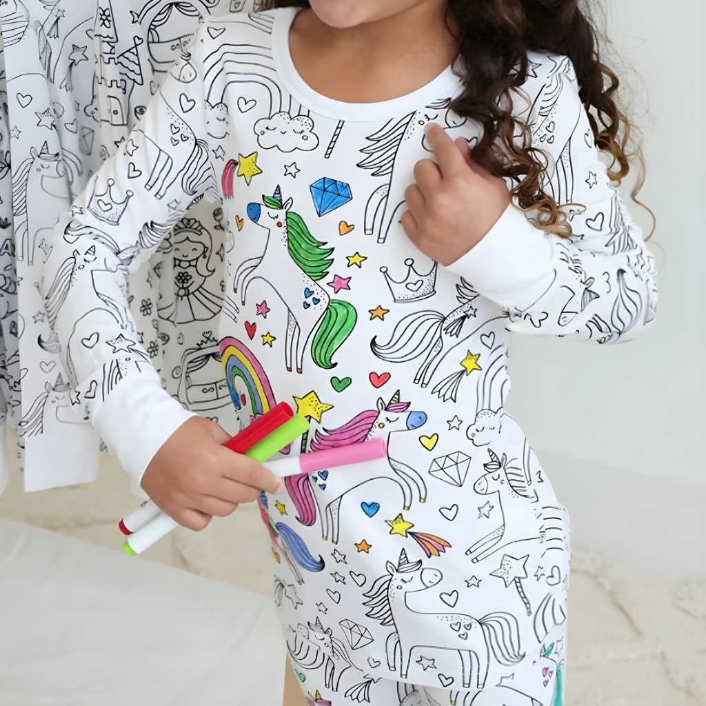 Children's Cotton Pajama Set Coloring Christmas Motif Pajamas