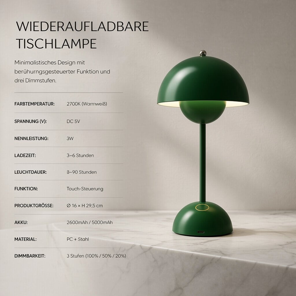 Designer Tischlampe | LED Tischleuchte | Nachttischlampe | Dimmbar & Kabellos | Lumora