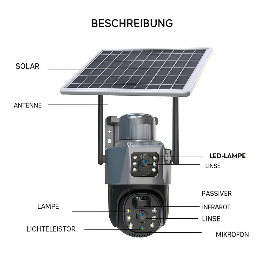 4K Sicherheitskamera mit Solarpanel
