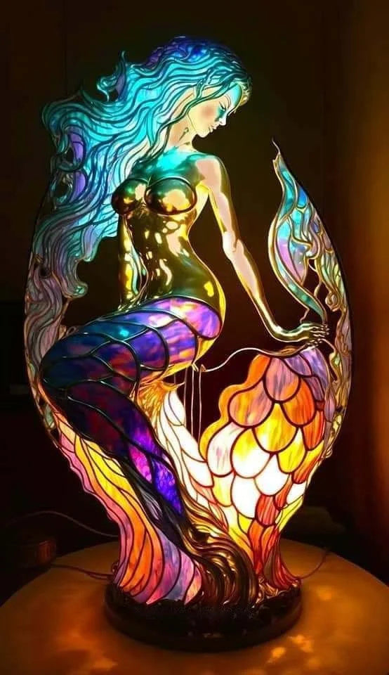 Tiffany Tischlampe aus Buntglas | Handgefertigtes Tiermotiv | Farbwechsel-LED | Glas & Metall