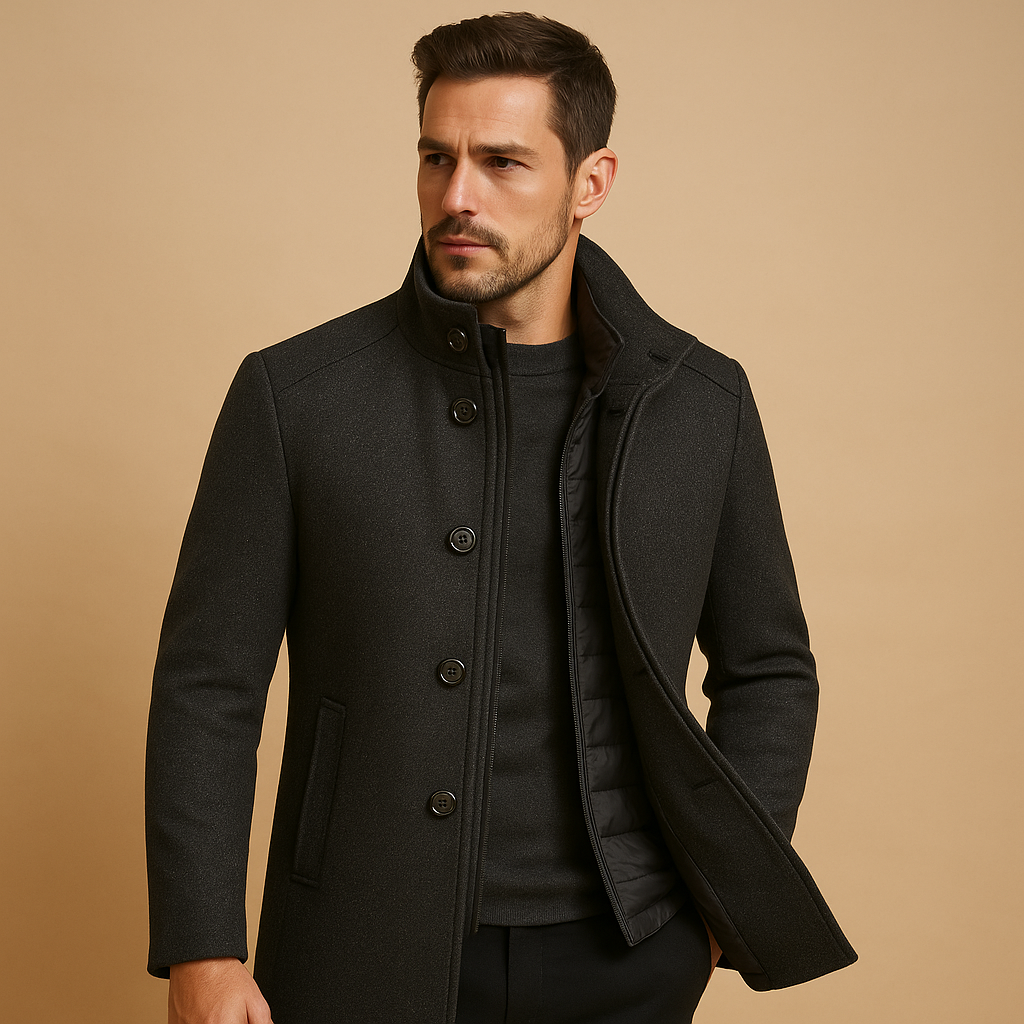 Manteau en laine pour homme à col montant – Élégant et chaud