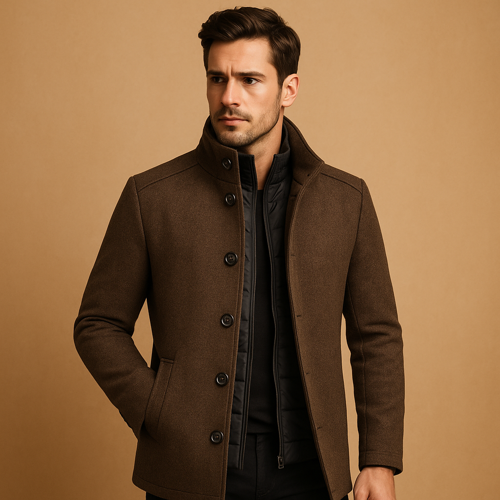 Manteau en laine pour homme à col montant – Élégant et chaud
