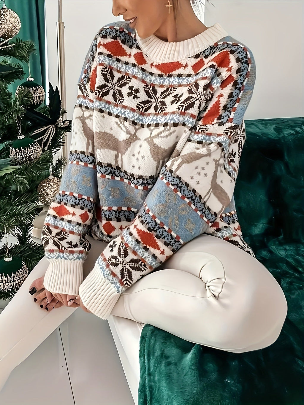 Damen Rentier Strickpullover | Gemütlicher Schnitt und festliches Winterdesign