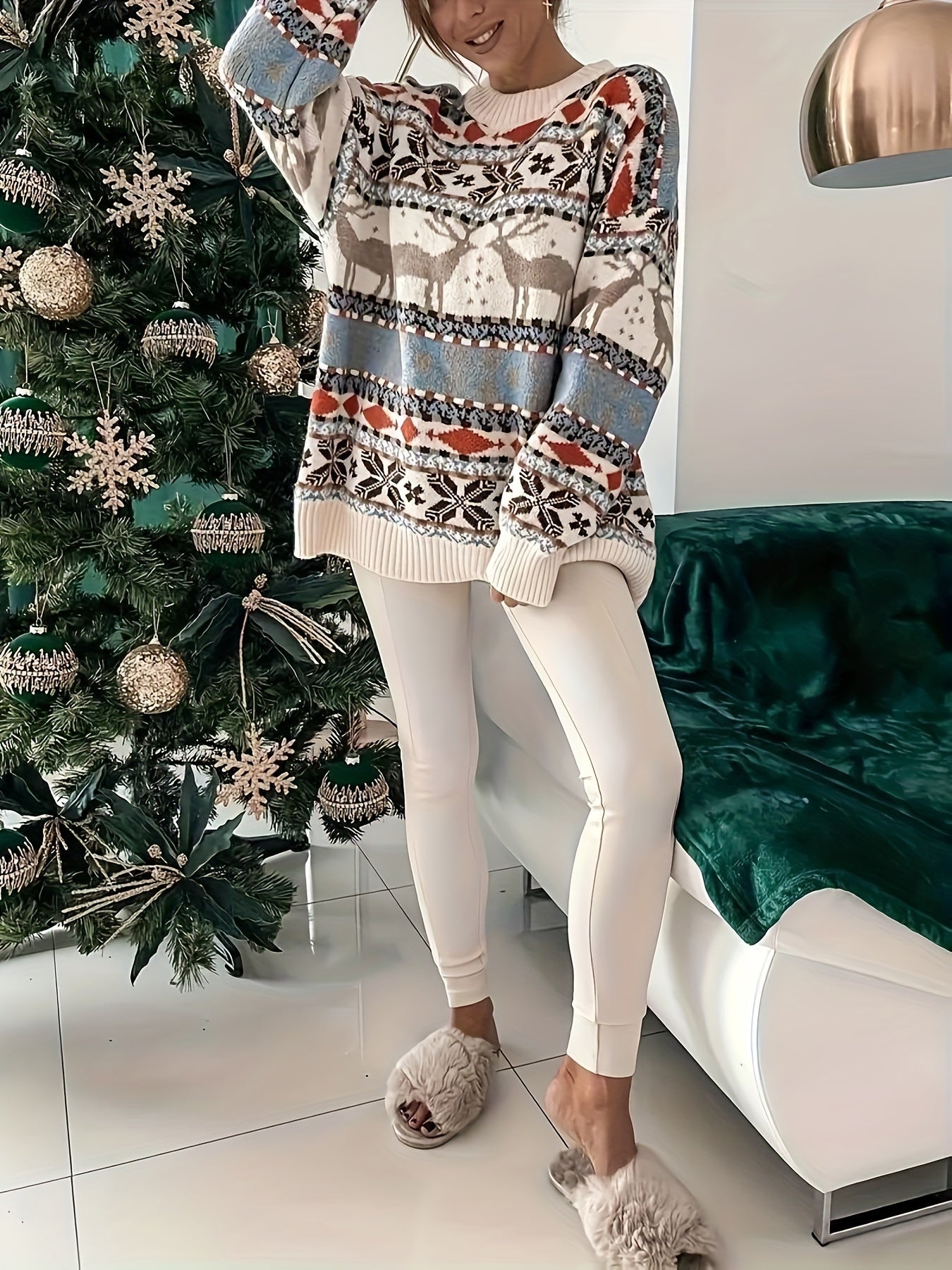 Damen Rentier Strickpullover | Gemütlicher Schnitt und festliches Winterdesign