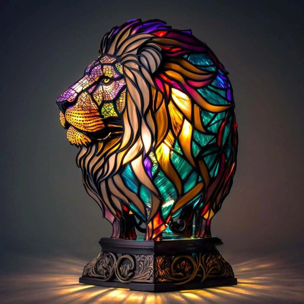 Tiffany Tischlampe aus Buntglas | Handgefertigtes Tiermotiv | Farbwechsel-LED | Glas & Metall