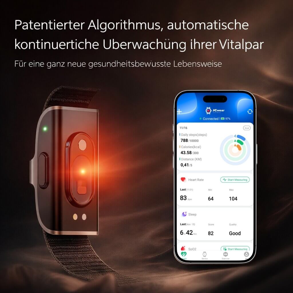 Fitness Tracker mit Herzfrequenz, Blutdruck & Schlaftracking ohne Display | Fitness Armband | Virexa