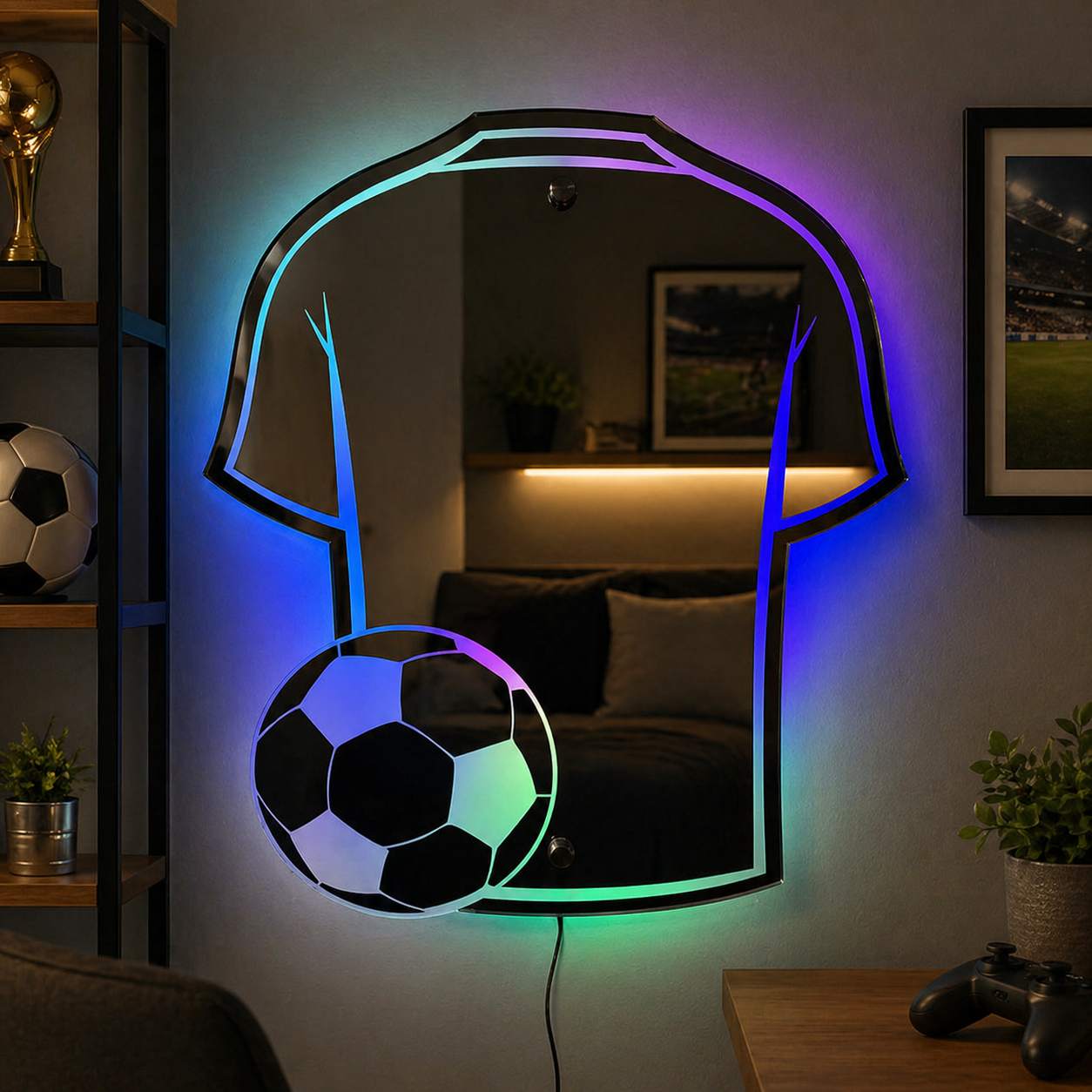 Weltmeisterschaft Fußball Trikot Spiegel LED Licht Wanddeko
