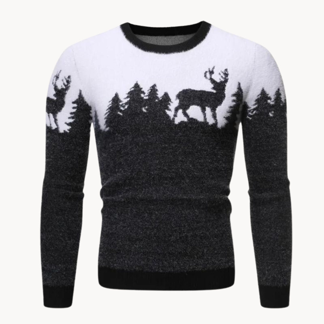 Herren Festlicher Strickpullover | Weihnachtsbaum- und Rentierdesign